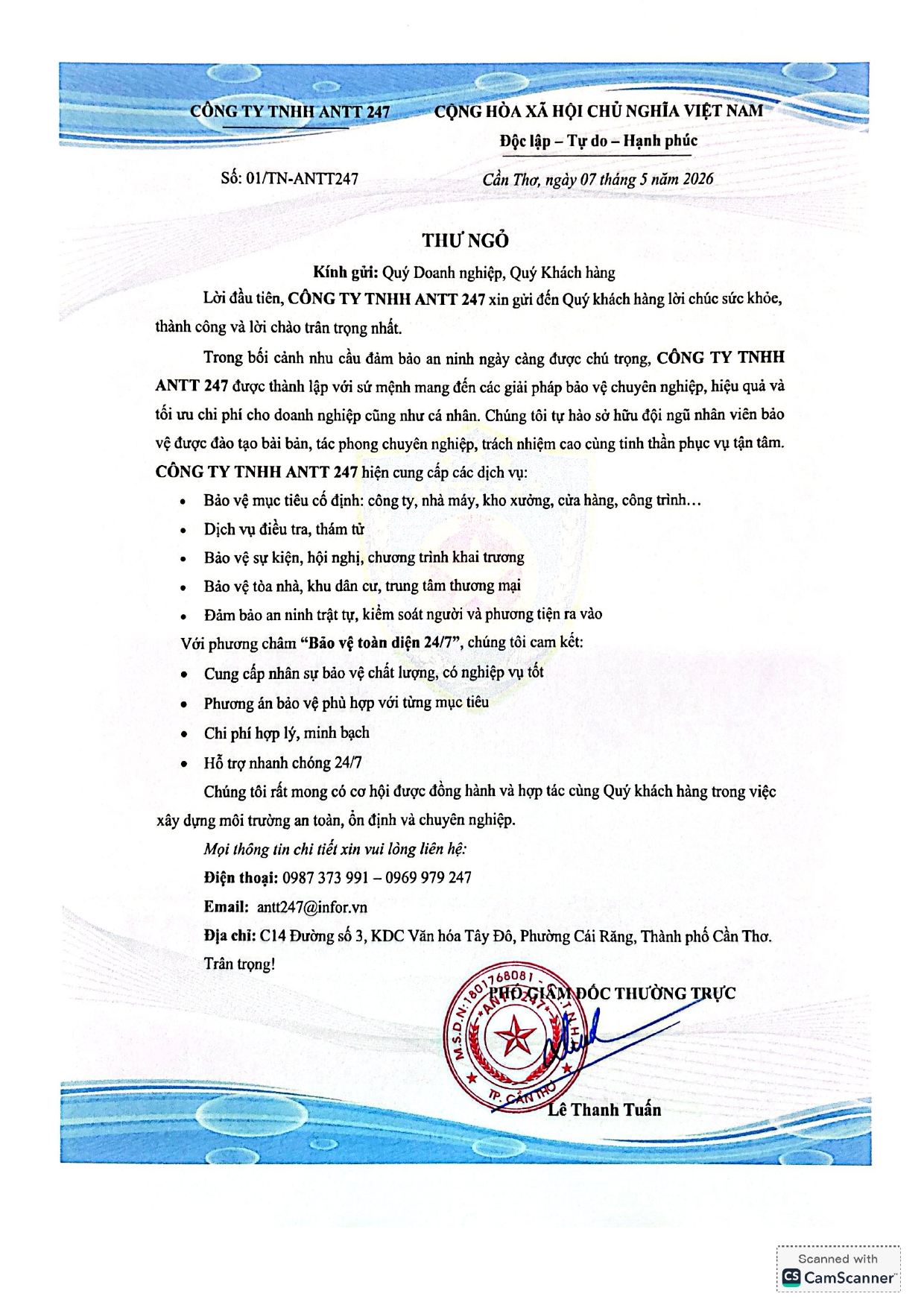 Thư Ngỏ Công Ty ANTT 247