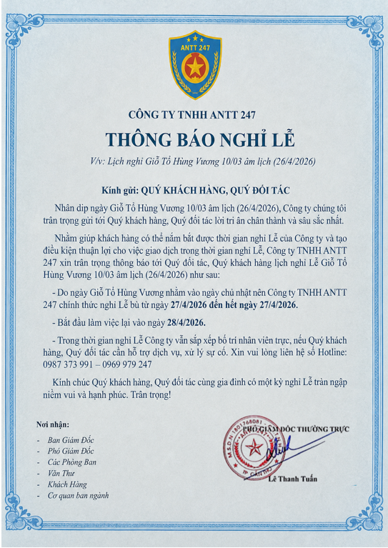 Thông Báo Nghỉ Lễ Giỗ Tổ Hùng Vương