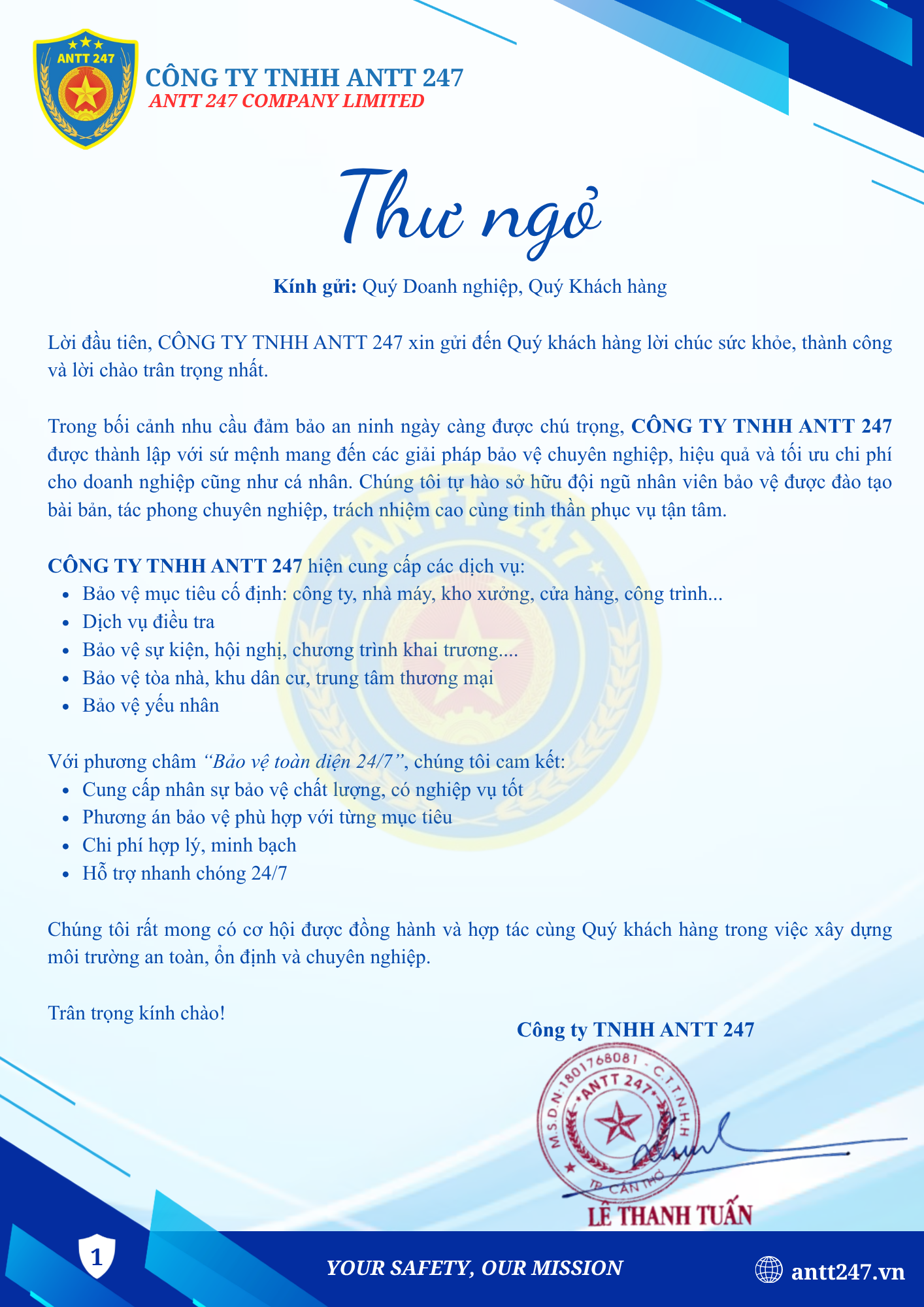 Thư Ngỏ Công Ty ANTT 247